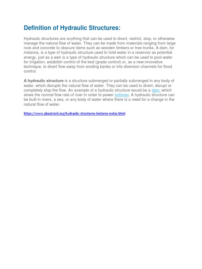 Definition of Hydraulic Structures PDF