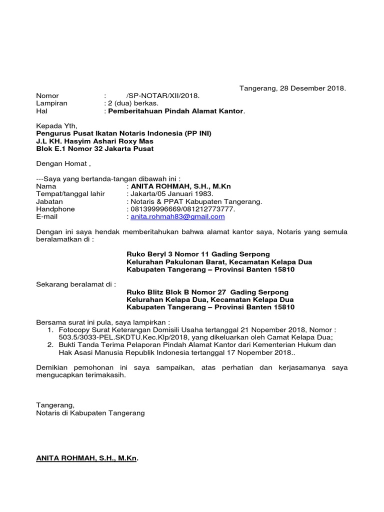 Surat Pemberitahuan Dah Alamat Enak