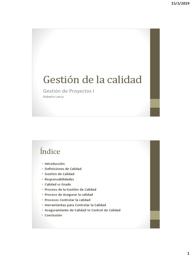 Gestión de Calidad en Proyectos | PDF | Gestión de la calidad | Calidad ...