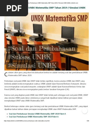 Unbk Matematika Smp Tahun 2019 Sebagai Simulasi Unbk 2020 Soal