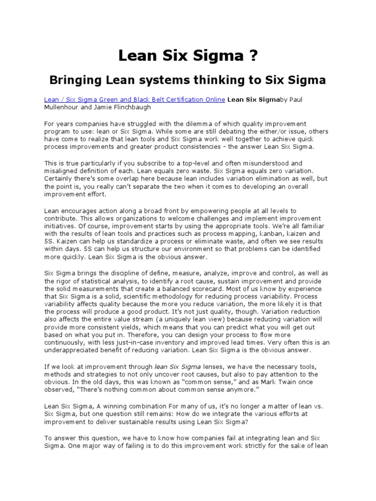 Lean Six Sigma: Integrating Quality Improvement | PDF | Six Sigma ...