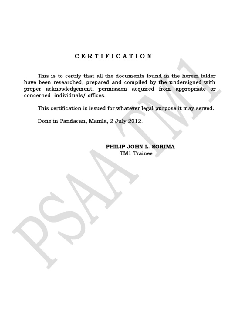 Certification of Document Authenticity | PDF