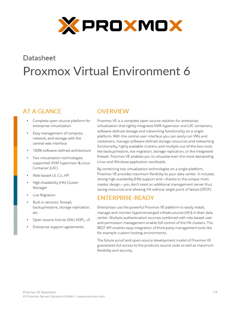 Proxmox VE Datasheet | PDF | Virtualization | Application Programming ...