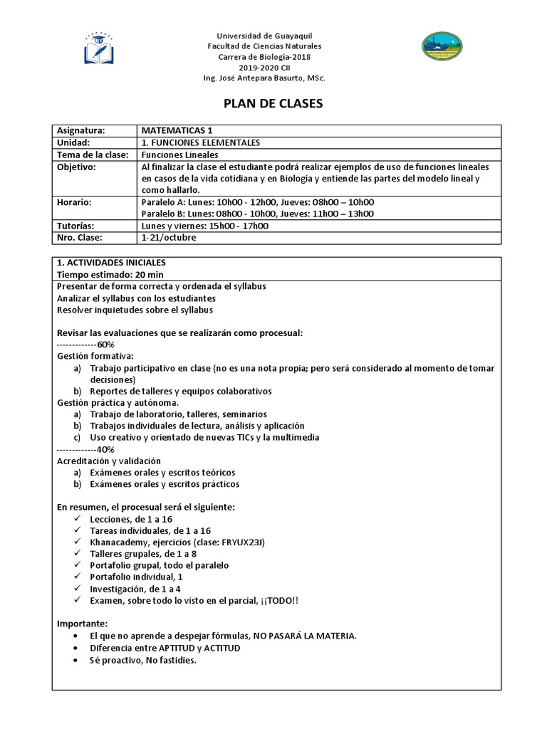 Plan de Clases Matematica 1 | PDF | Funcion exponencial | Logaritmo