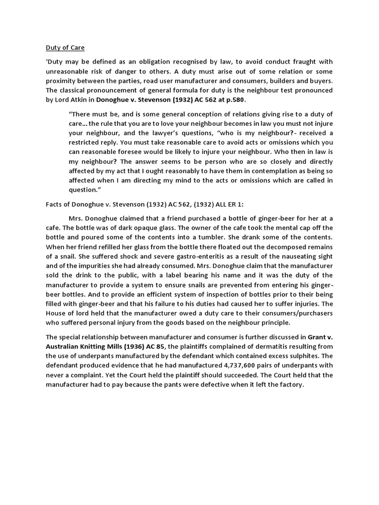 LAW Duty of Care PDF Duty Of Care Common Law