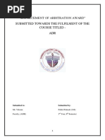 "Enforcement of Arbitration Award" Submitted Towards The Fulfilment of The Course Titled - A D R