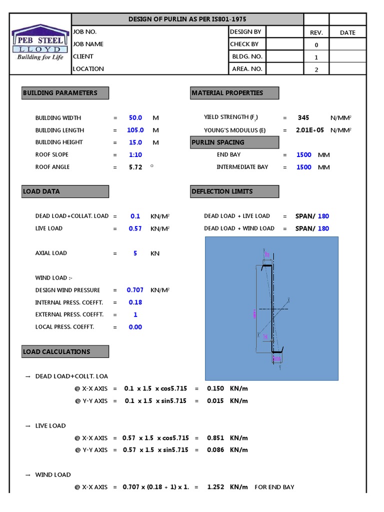 Design of Purlins According to IS801-1975 Standard Including Load ...