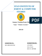 Hindustan Institute of Management & Computer Studies: Summer Training Project File Topic: " Demate Account "