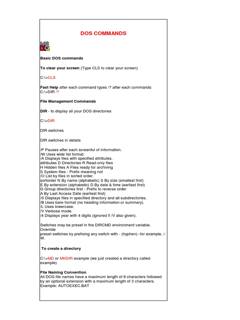 Dos Commands PDF | PDF | Ip Address | Filename