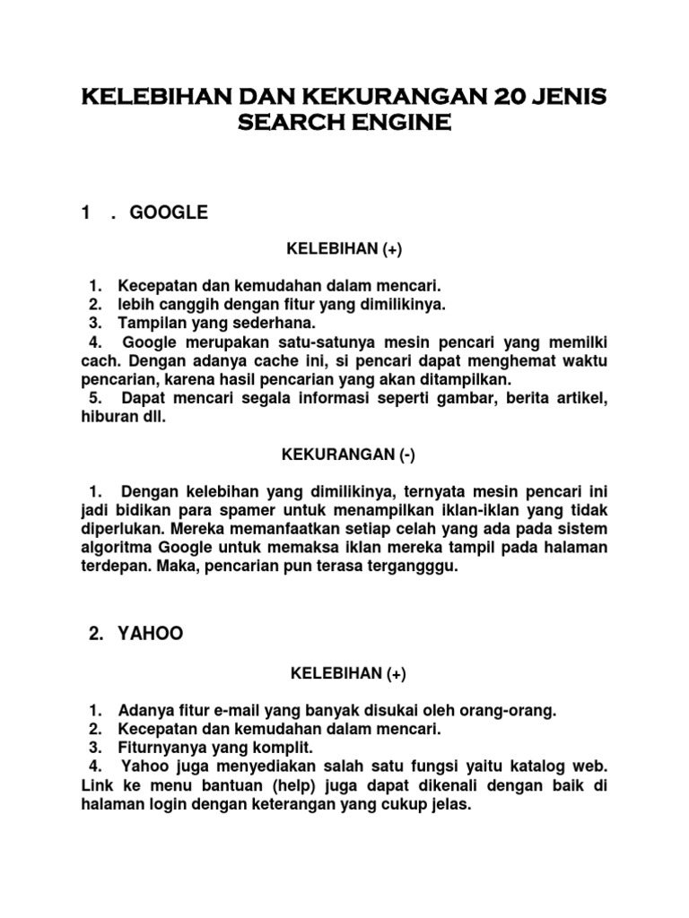 Kelebihan Dan Kekurangan 20 Jenis Searc Engine Pdf