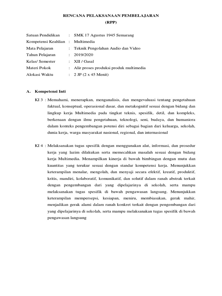 RPP KD3.1. Memahami Alur Proses Produksi Multimedia