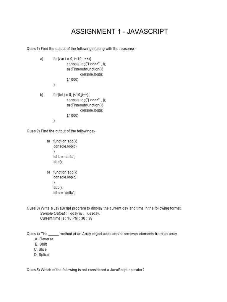 JavaScript Assignment Output Analysis | PDF