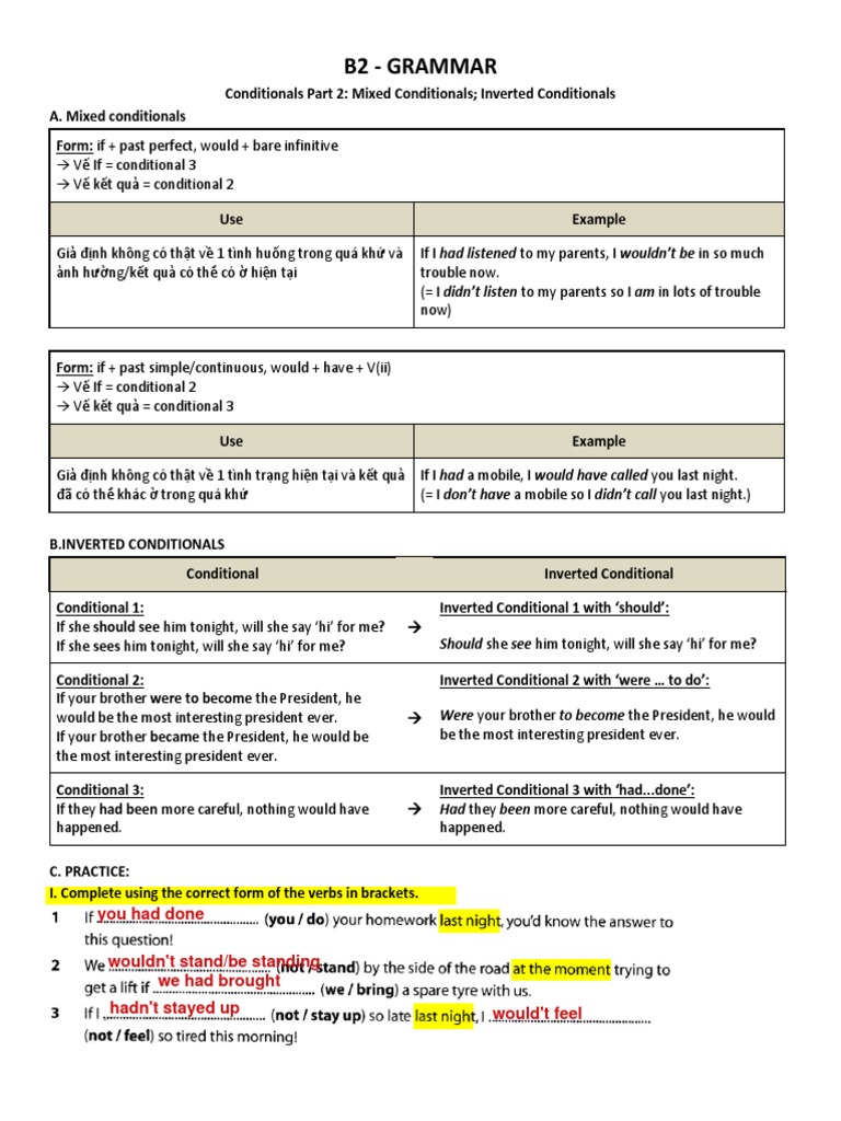 B2 Grammar Conditionals 2 Pdf Linguistic Typology Philology