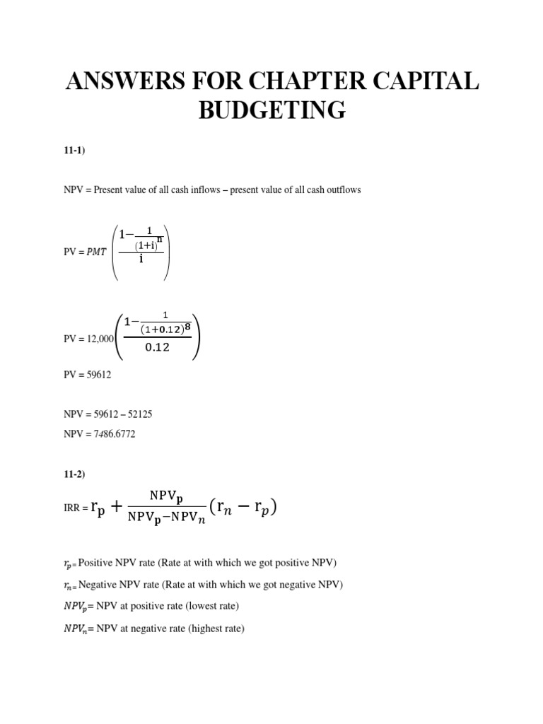 Capital Budgeting Solutions | PDF | Net Present Value | Internal Rate ...
