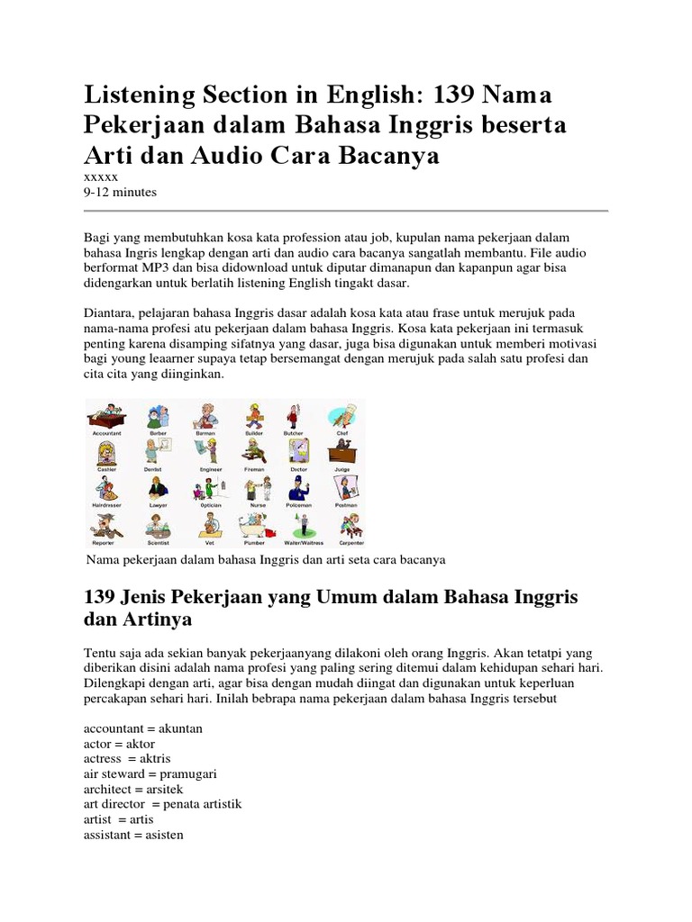 Audio Percakapan Bahasa  Inggris  Dan  Artinya  AUDIO BARU