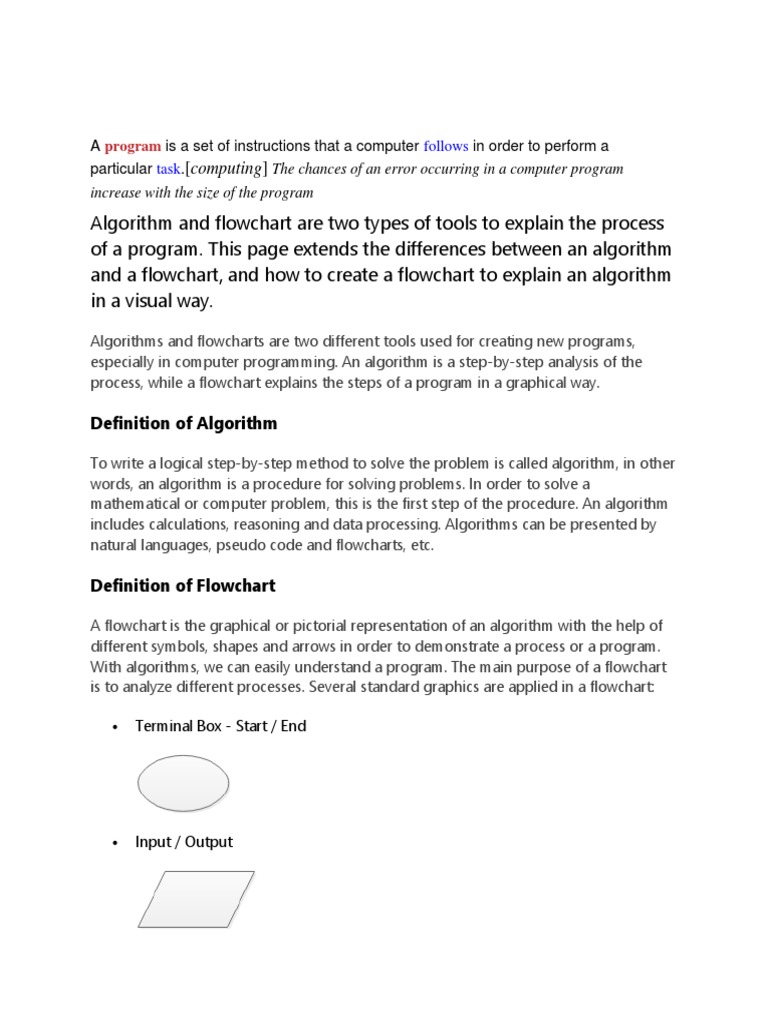 Algorithm and Flowchart Are Two Types of Tools To Explain The Process ...