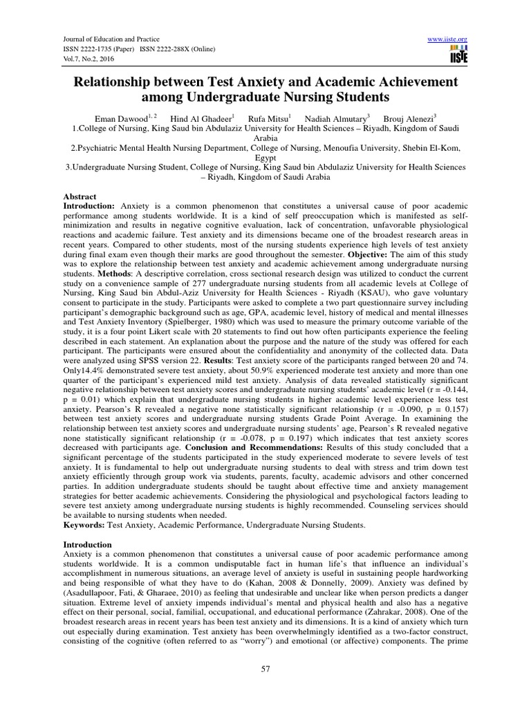 Relationship Between Test Anxiety and Academic Achievement Among ...