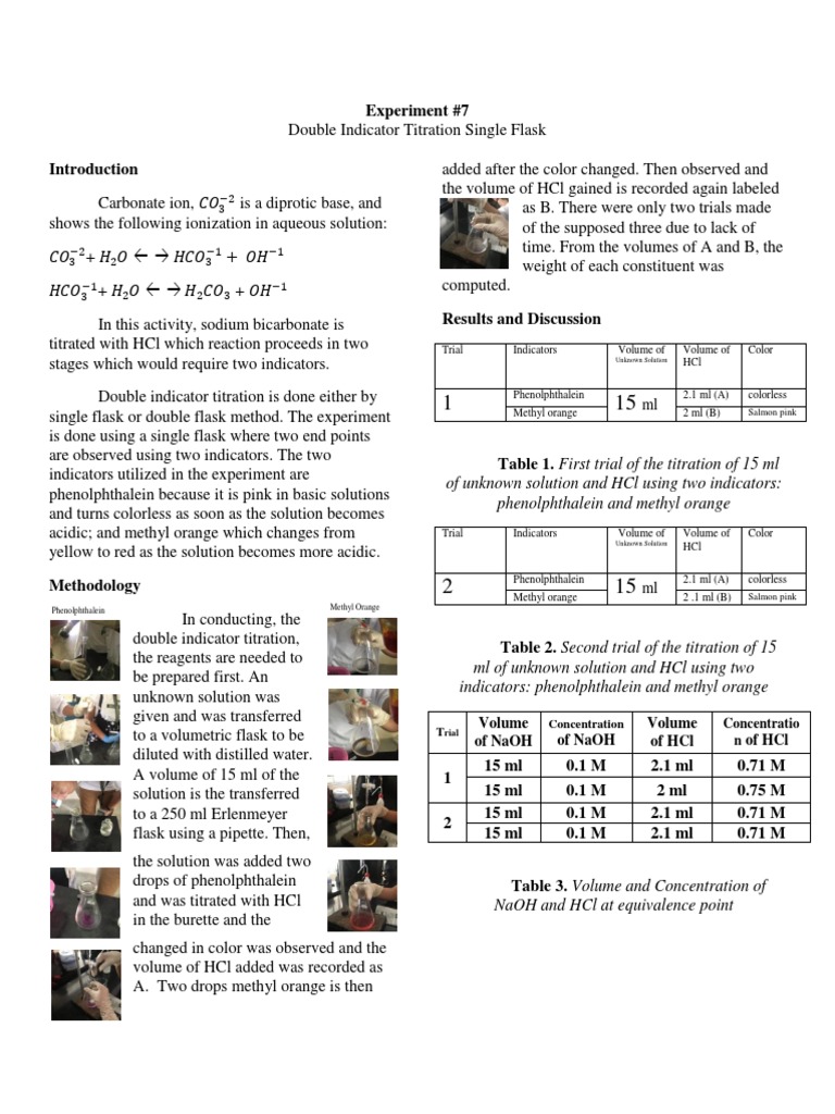 Double Indicator Titration Single Flask PDF Titration Chemistry