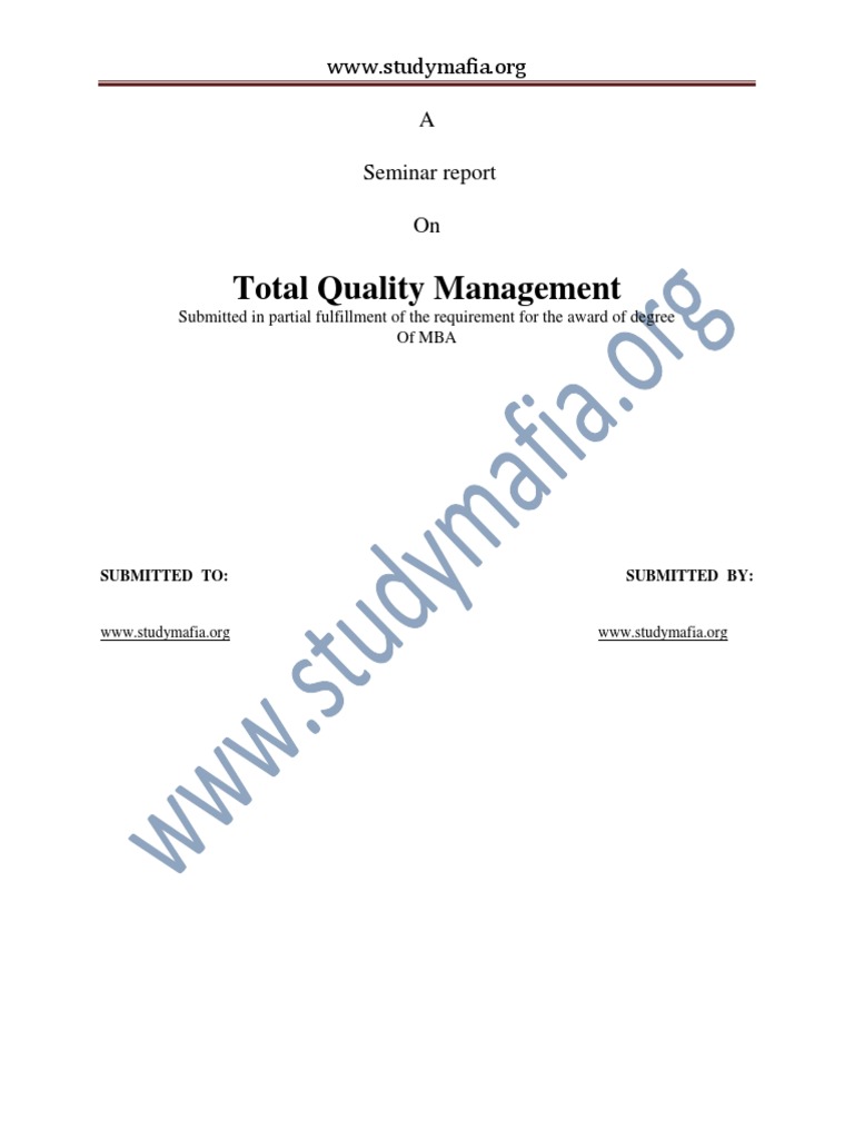 Mba Total Quality Management Report PDF | PDF | Quality Management ...