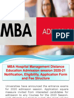 MBA[HMDE] Hospital Management Distance Education Admission Session 2020-21