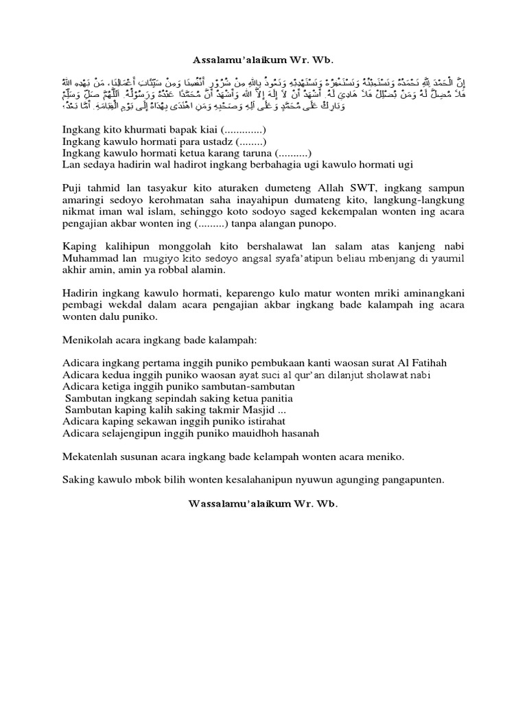 Contoh Pranatacara Pengajian Bahasa Jawa