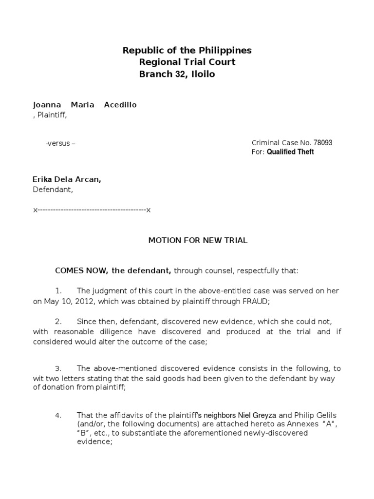 Motion for New Trial in Criminal Case | PDF | Virtue | Justice