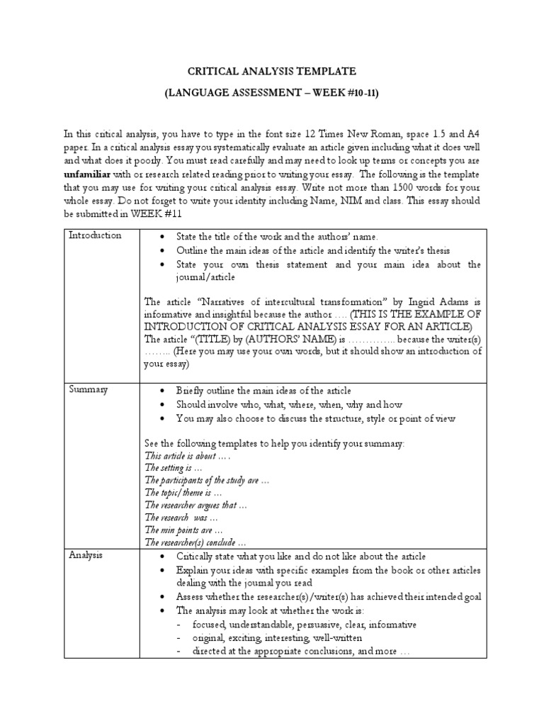 how to write a critical analysis outline