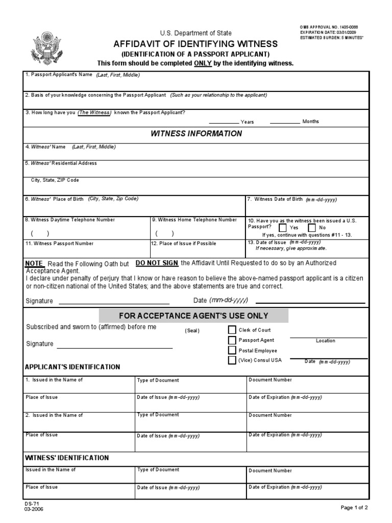 Affidavit of Identifying Witness | PDF | Passport | Identity Document