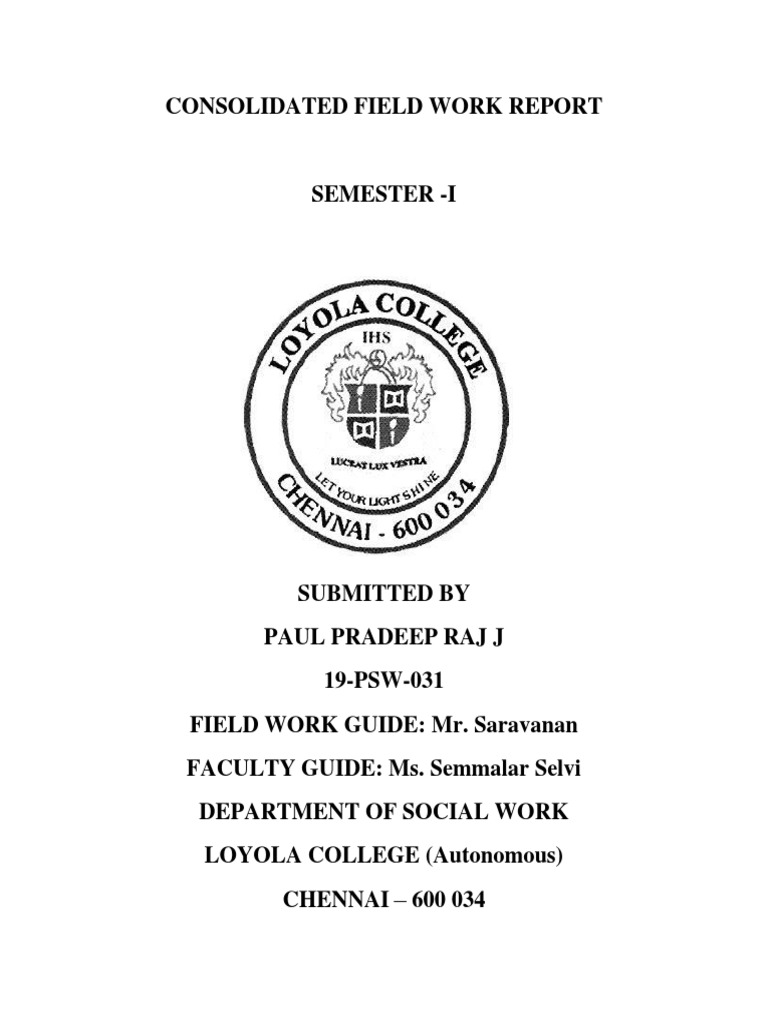 Consolidated Field Work Report PDF Skill Social Group