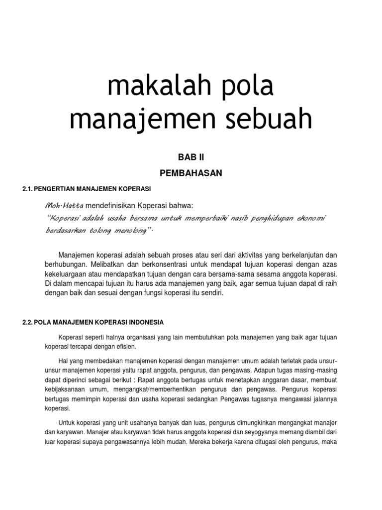 Makalah Pola Manajemen Sebuah Koperasi