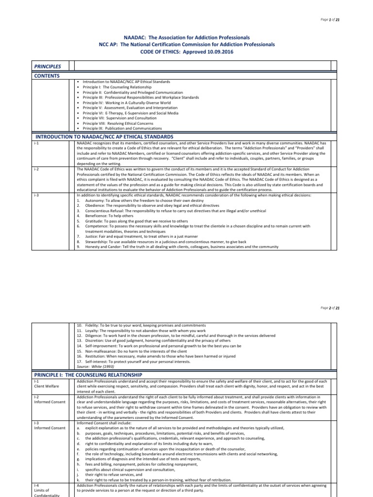 Naadac Nccap Code of Ethics11!04!16 | PDF | Confidentiality ...