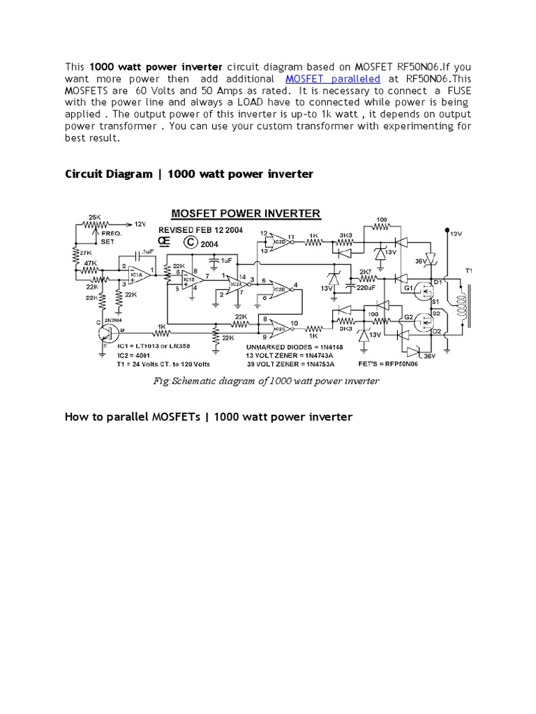 1000W MOSFET Inverter Circuit Diagram | PDF
