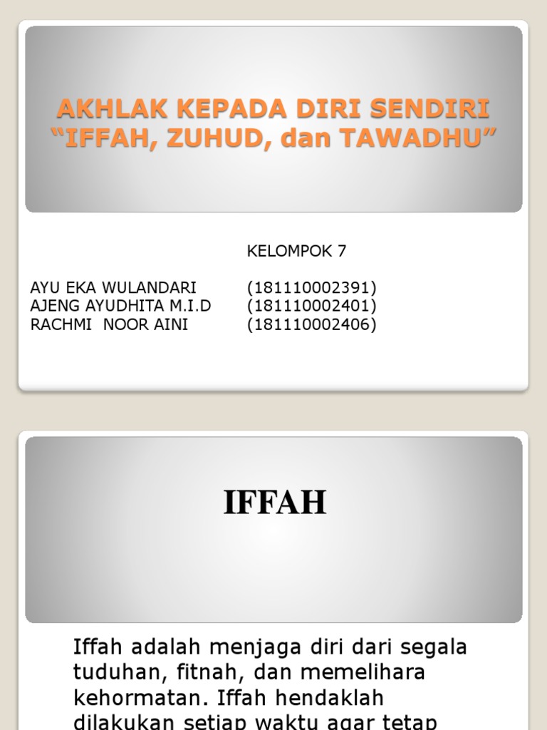 Akhlak Kepada Diri Sendiri Iffah Zuhud Dan Tawadhu