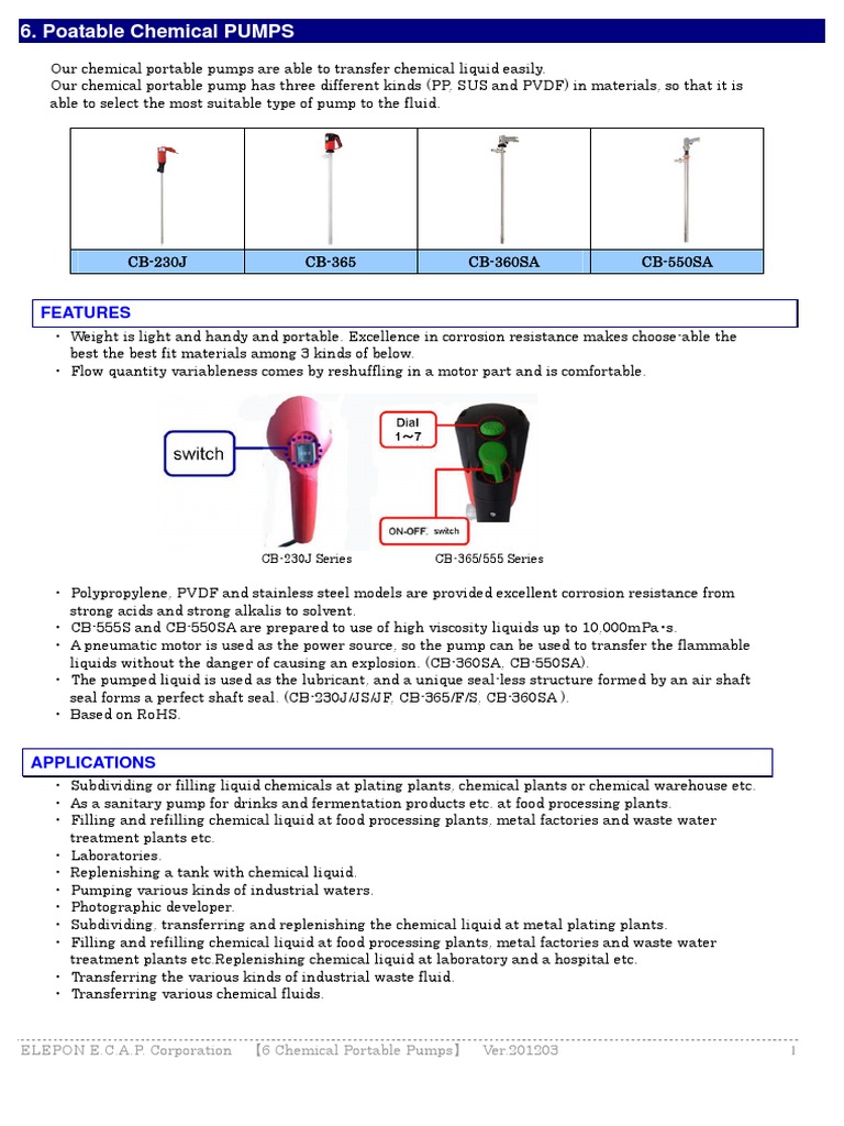MOC For Dosing Pump PDF Acid Liquids