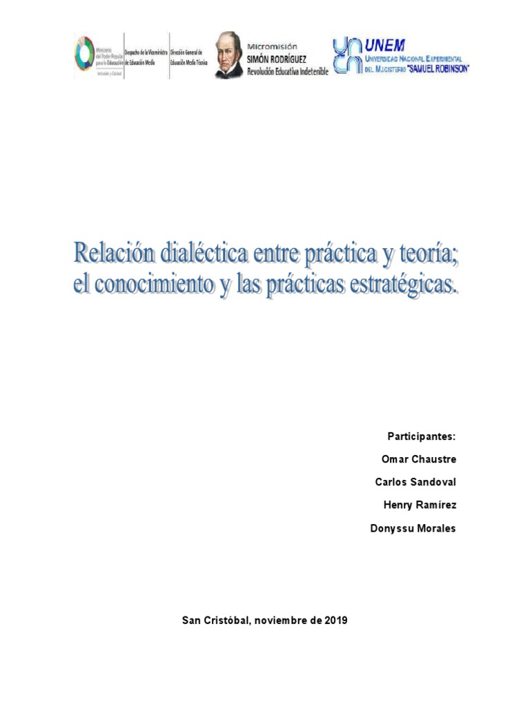 Relación Dialéctica Entre Práctica Y Teoría El Conocimiento Y Las