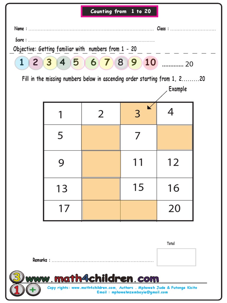 Children: Objective: Getting Familiar With Numbers From 1 - 20 | PDF ...
