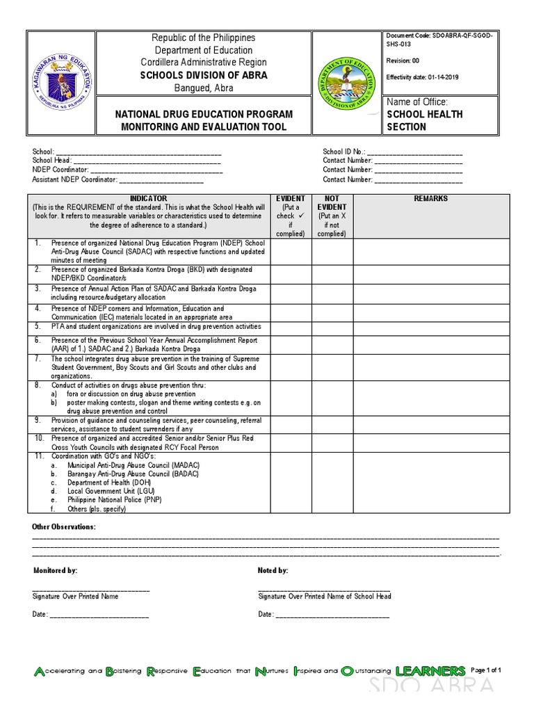 NDEP Monitoring and Evaluation Tool | PDF | Substance Abuse | Public Sphere
