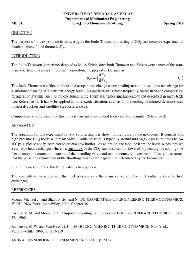 Lab E JouleThomson Throttling Manual Download Free PDF Classical