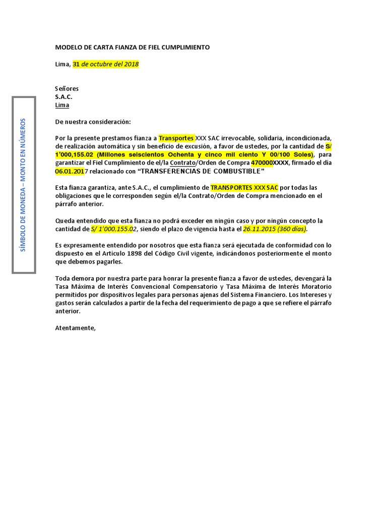 Modelo Carta Fianza | PDF | Gobierno | Préstamos