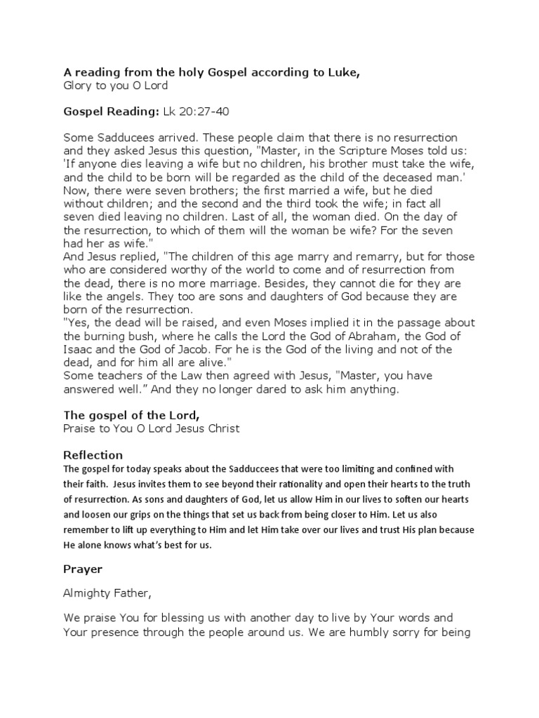 A Reading From The Holy Gospel According To Luke | PDF | Resurrection ...