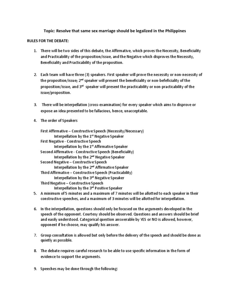 Topic: Resolve That Same Sex Marriage Should Be Legalized in The ...