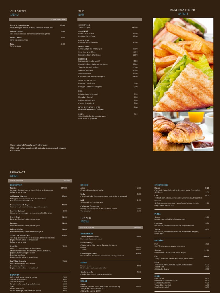 In-Room Dining Menu Options | PDF | Salad | Foods