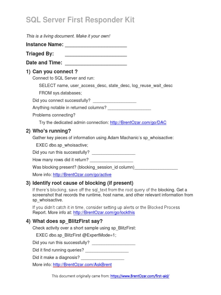 SQL Server First Responder Kit Guide | PDF | Microsoft Sql Server ...