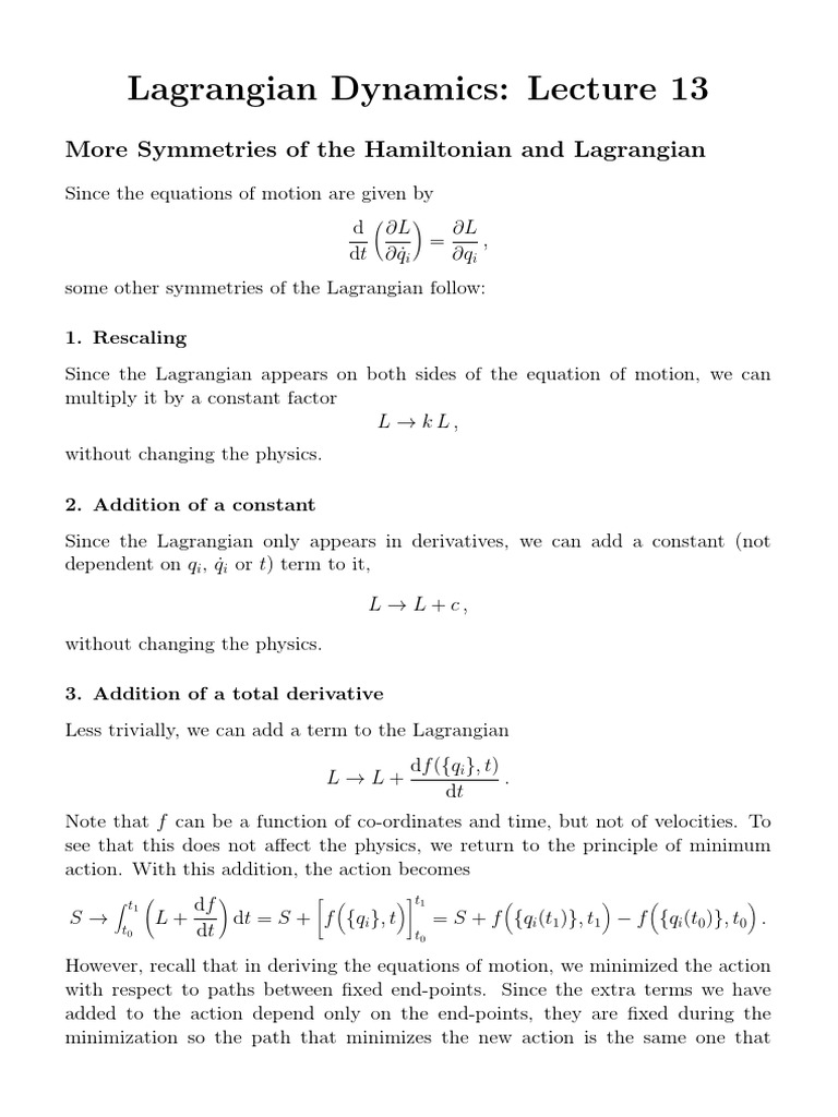 Lagrangian Dynamics: Symmetries Explained | PDF | Lagrangian Mechanics ...