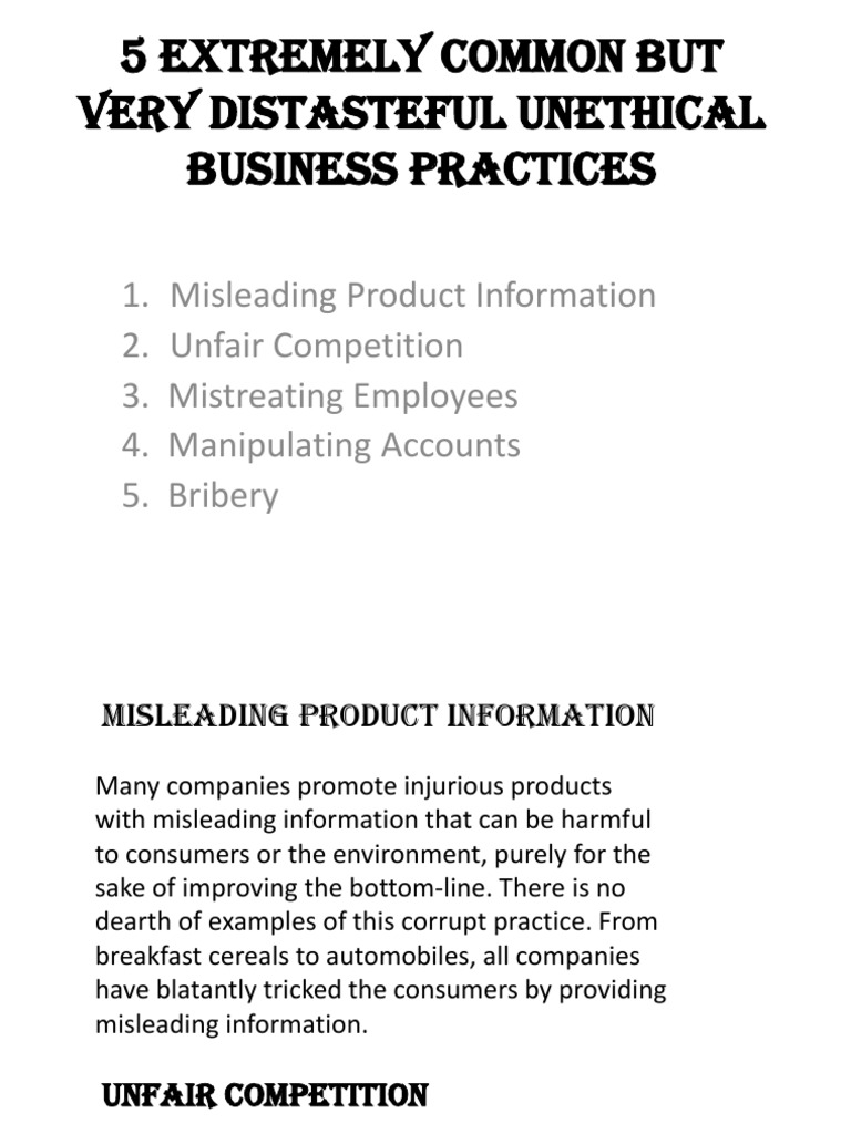 Common Distasteful Unethical Practices | PDF | Career & Growth | Business