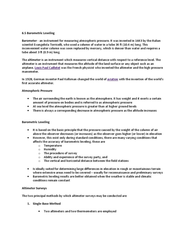Ex Barometric Leveling PDF Atmospheric Pressure Transparent Materials