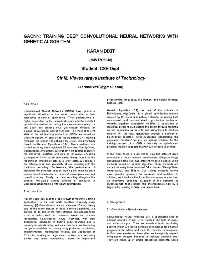 Gacnn - Training Deep Convolutional Neural Networks With Genetic ...