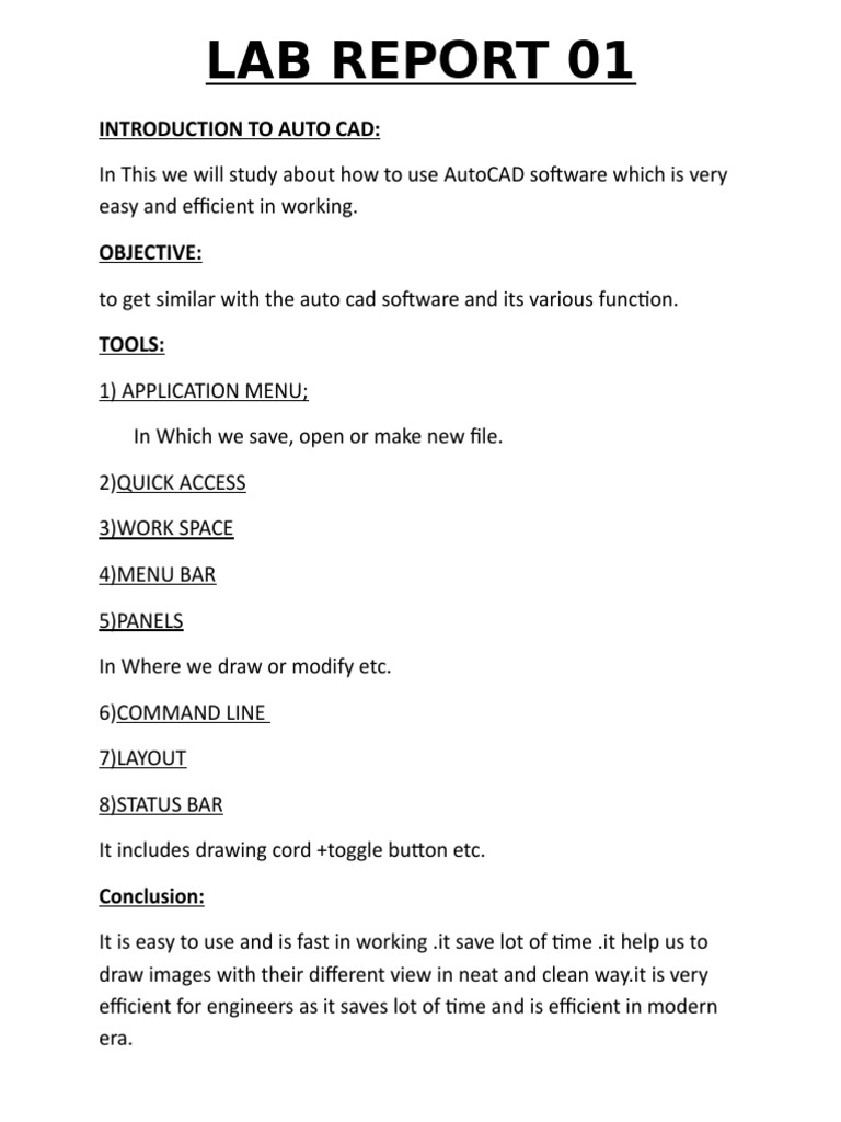 Lab Report 01: Introduction To Auto Cad | PDF | Art | Computers