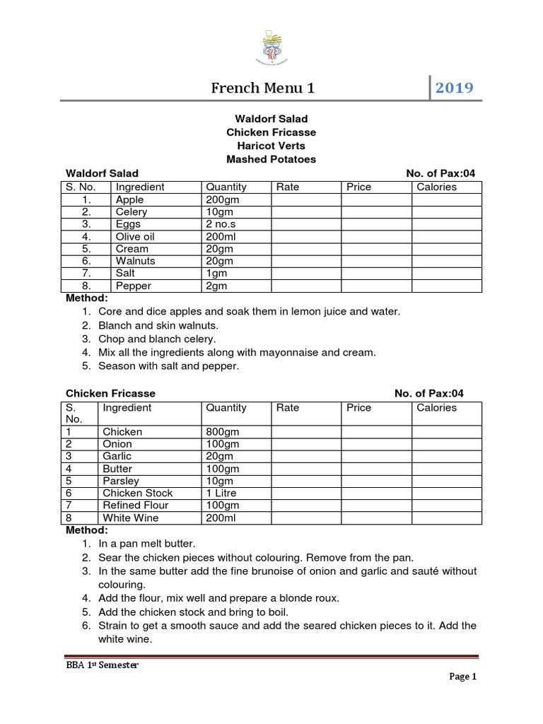 French Menu PDF Parsley Salad