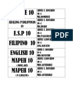 Science 10: E.S.P 10 Filipino 10 English 10 Mapeh 10 Mapeh 10